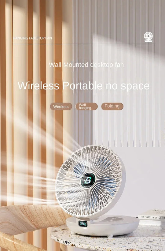 2IN1 Folding Desktop Fan Portable Air Conditioner Wall Mounted Fan Rechargeable with 3 Gears for Home Office