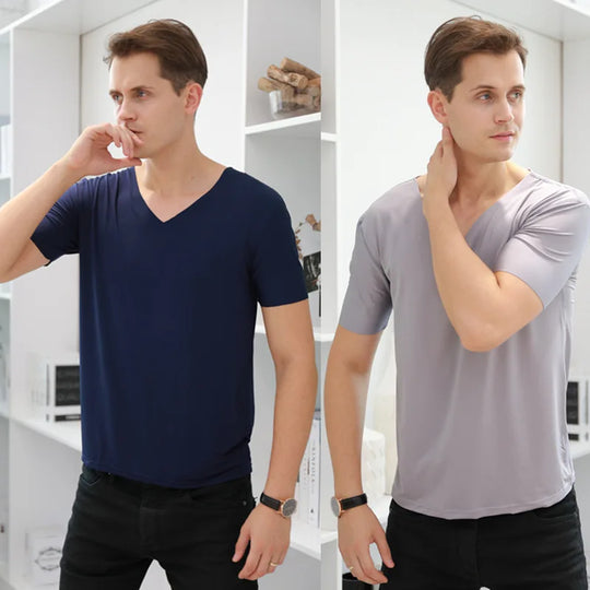Summer Men's Ice Silk Vest Short Sleeves T Shirts V-Neck Tank Top Male