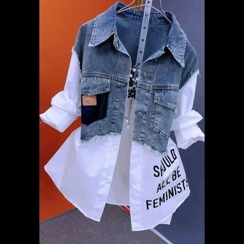 Fashion Striped Denim Jacket Women's Spring/Summer 2024 New Design