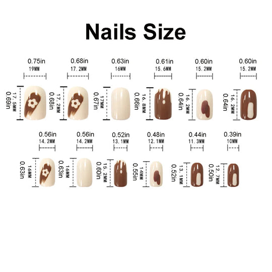 24pcs/set short saure fake nails for Spring summer season french style flowers butterfly design press on false nail art tips