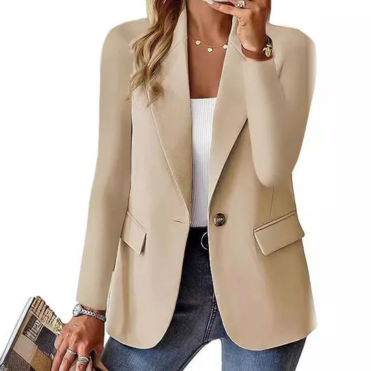 Women's Blazer Suit Long Sleeved Solid Color Notched Collar Suit