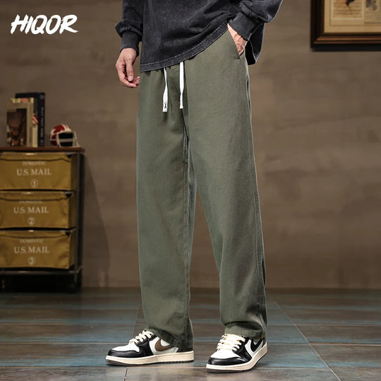 HIQOR Men Casual Pants Fashion Jogger Pant Loose Straight Wide Leg