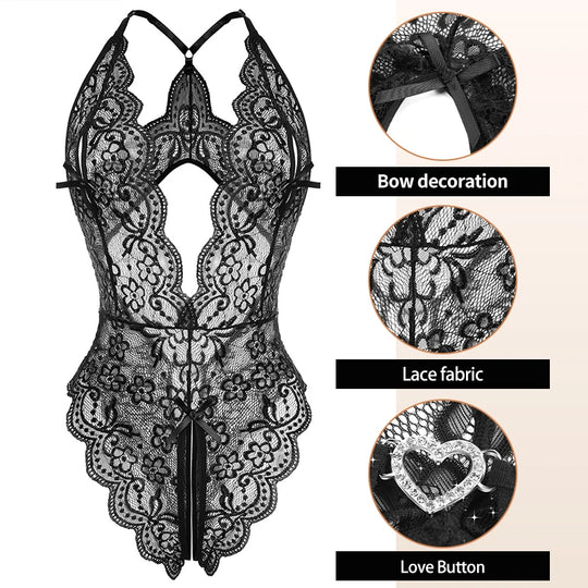 Women Sexy Lace Lingerie Hollow Bra Set Deep V Open Bra Porn Underwear