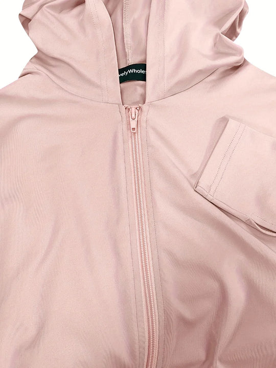 LW Hooded Collar Crop Top T-shirt Autumn Solid Color Long Sleeve Women's Hooded Crop Tops Slim Fit Short Streetwear Sporty sport
