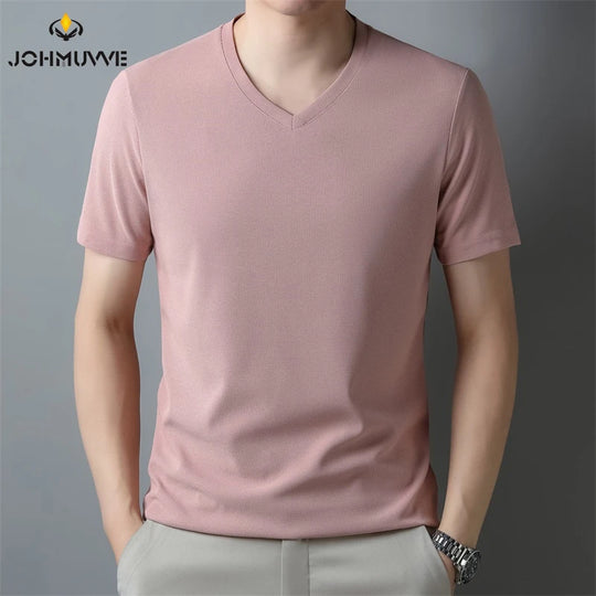 2025 Men's New Waffle V Neck Short Sleeved T-shirt Summer Comfortable