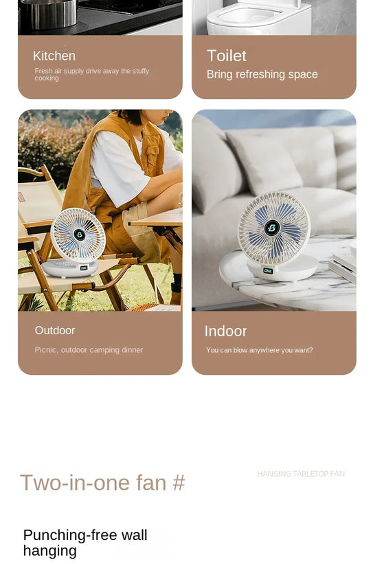 2IN1 Folding Desktop Fan Portable Air Conditioner Wall Mounted Fan Rechargeable with 3 Gears for Home Office