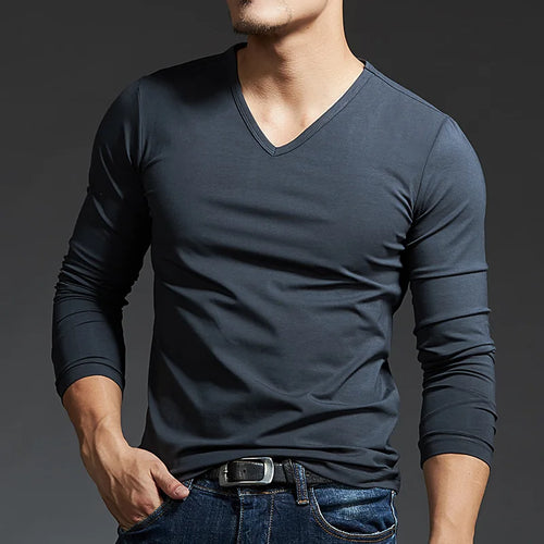Men Bottoming Shirt Plus Size V-Neck Long Sleeve T-Shirt Slim Base
