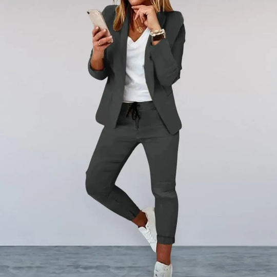 Plaid Splice Slim Fit Jacket Blazer Casual Wide Leg Pants Two Piece