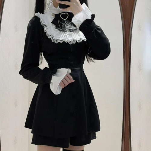 Japanese Punk Style Y2k Lolita OP Dress Women Vintage Elegant Ruffle