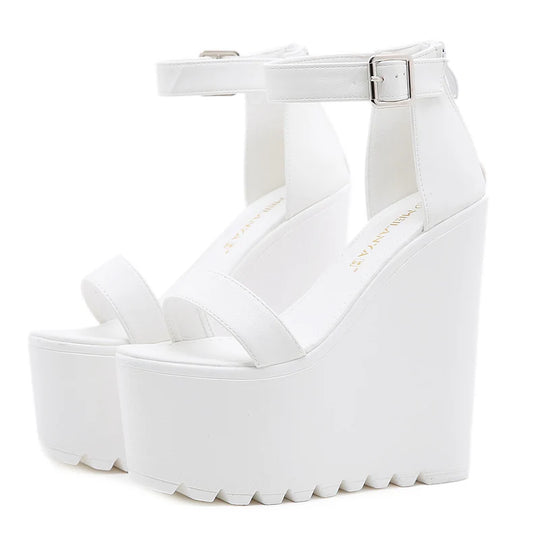 16cm White Wedge Heel New Summer Thick Heel Platform Dance Shoes Sexy T-stage Night Club Super High Heel Women's Sandals