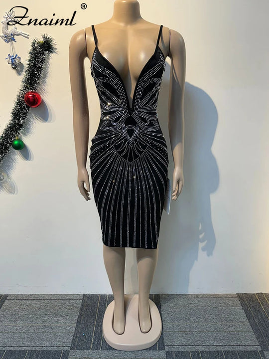 Znaiml Blue Spaghetti Strips Birthday Dresses Women's Summer Sexy Hot