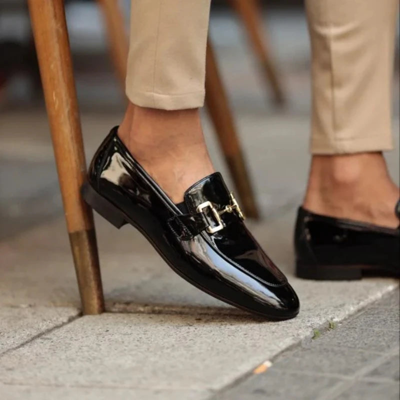 Men Loafers Pu Shinning Leather Slip-On Round Toe Dress Shoes Spring Autumn Handmade Men's Casual Shoes for Business Plus Size