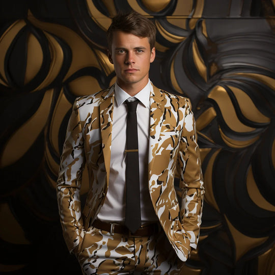 New Design Mens 2 Piece Suit Notched Lapel Fashion Vintage Coat Tiger Leopard Print Two Buttons Slim Fit Suit