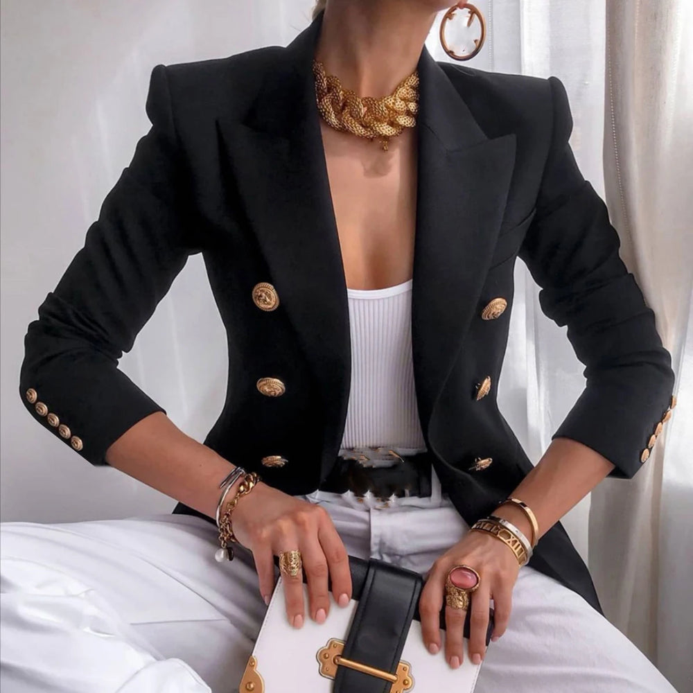 Casual Turn Down Collar Long Sleeve Suit Outerwear Office Lady Spring