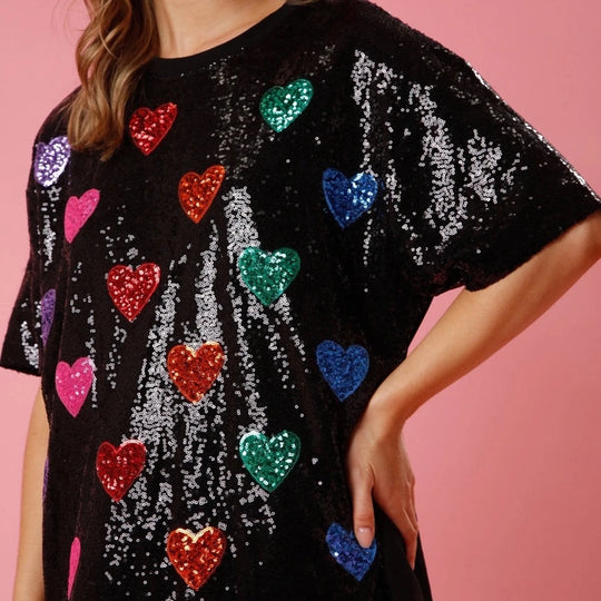 Women's Fashion Sequin Loose T-Shirt Dress Summer Short Sleeve Round