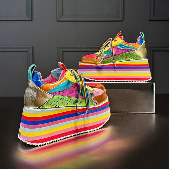 Women High Heel Shoes Luxury Designers Brand 2024 Platform Chunky Sneakers Mixed Color Unique Design Niche Fashion Spring 8cm