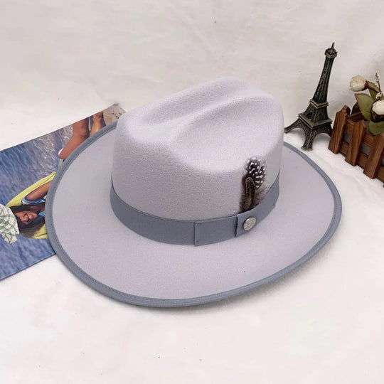 Warm Soft Lightweight Wool Felt Fedora Hat with Feather British Style Autumn Winter Versatile Unisex Adjustable Band