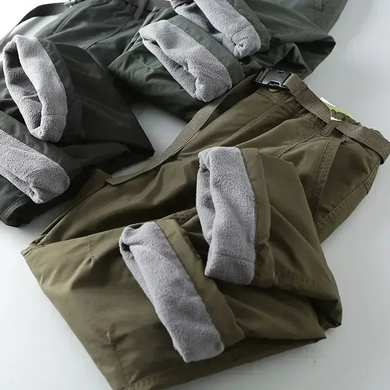 S-6XL Tooling Pants Thick Waterproof Fleece Cargo Pants Men Women