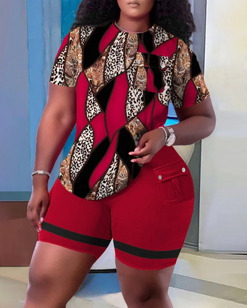 Fashionable Summer New Fashionable Pocket Set High End Simple Loose Printing Short Breathable Casual Home Pocket Set