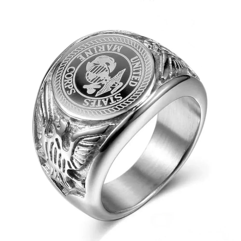 Size 8/9/10/11/12/13 Stainless Steel Gold Silver Color Men Badge Eagle 3D Relief Pattern Waterproof Rust Proof Finger Jewelry
