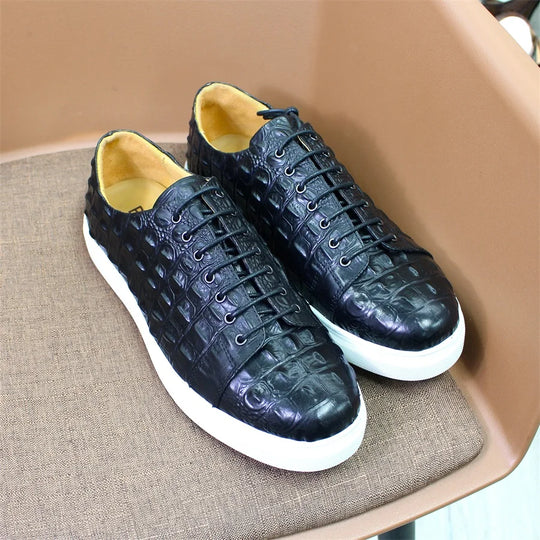 Men's Crocodile Leather Shoes Luxury Handmade Brown Casual Shoes Lace-up Flat Sneakers Banquet Daily Party Dating Men's Shoes