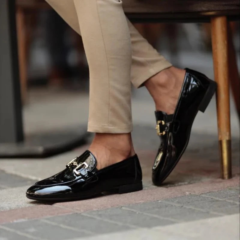 Men Loafers Pu Shinning Leather Slip-On Round Toe Dress Shoes Spring Autumn Handmade Men's Casual Shoes for Business Plus Size