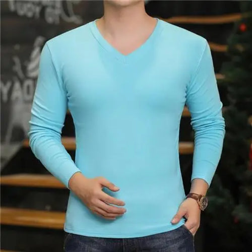 Fashion 2024 Long Sleeve T-shirt New Men's V-Neck Casual T-Shirts Long