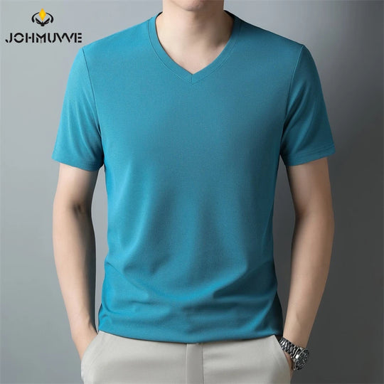 2025 Men's New Waffle V Neck Short Sleeved T-shirt Summer Comfortable