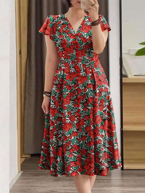 ZANZEA Elegant Women Floral Print Midi Dress Summer 2025 Casual