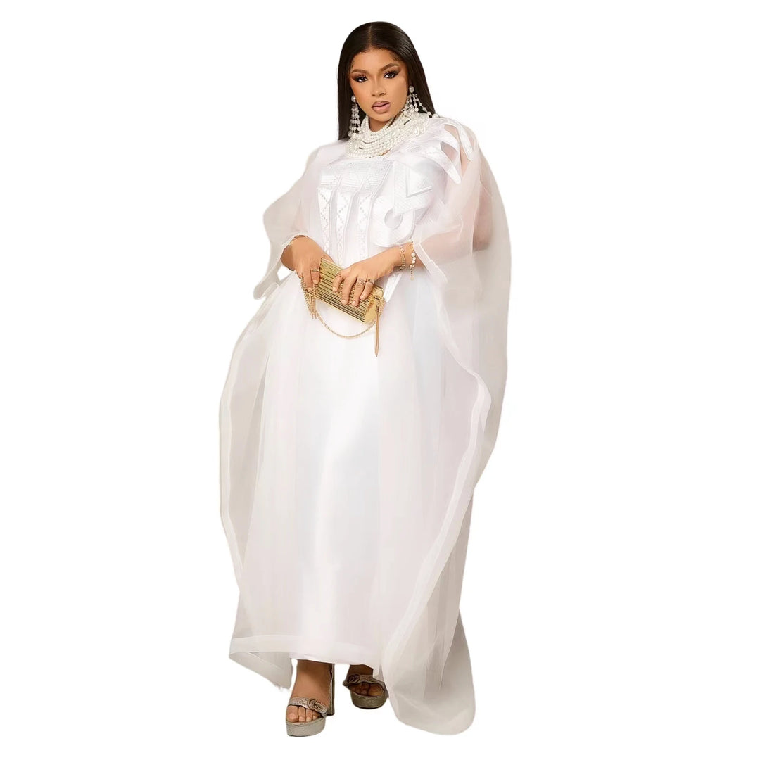 African Attire For Women White Abaya Embroidery Plus Size Elegant