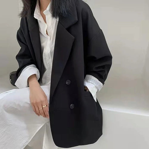 Vintage Blazers Women Elegant Solid Loose Coat Spring Fall Casual