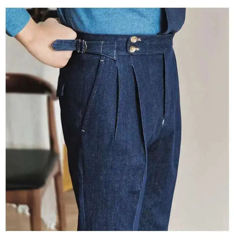 Denim Blue Quality Italy Business Dress Pants Men  Office Social Suit Pants Casual Wedding Groom Trouser Pantaloni Uomo Casual