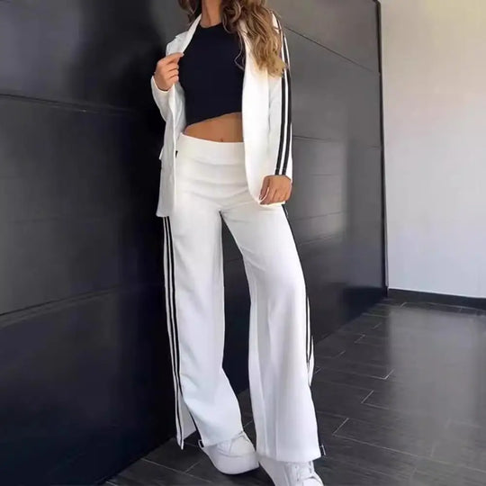 2 Pcs/Set Women's Blazer Formal Coat Pants Set Autumn Winter Long