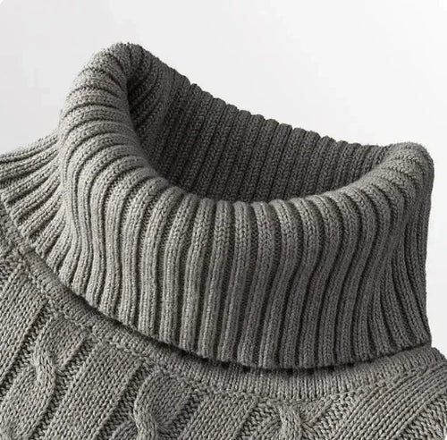 Men's High Neck Sweater Solid Color Pullover Knitted Warm Casual
