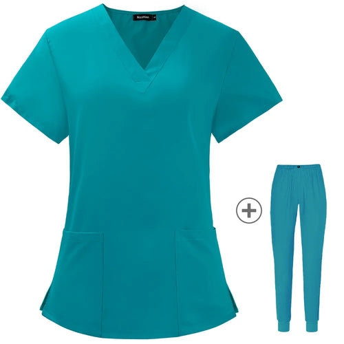 Solid Color Nursing Scrubs Women Uniforms Elasticity Pet Clinic Nurse