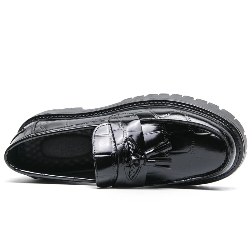 Business Tassel Loafers Shoes Slip on Casual Thick Bottom Leather Black Dress Party Shoes Boat Loafers For Man Fashion Moccasins