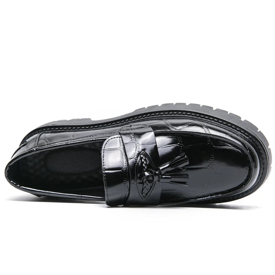 Business Tassel Loafers Shoes Slip on Casual Thick Bottom Leather Black Dress Party Shoes Boat Loafers For Man Fashion Moccasins