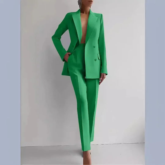 Women New 2pcs Clothes Set Solid Color Long Sleeve Blazer Jacket High