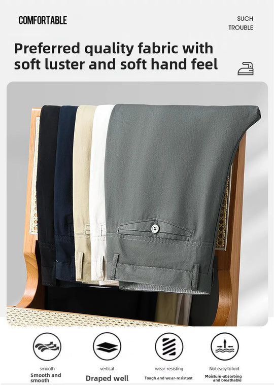 Top Quality 100% Cotton New Brand Casual Fashion Business Long Pants Straight High Waist Regular Fit Trousers Men's Clothing