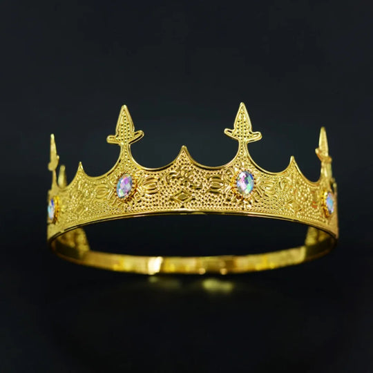 Trendy Vintage Baroque Crown Antique Bronze Elegant King Tiara Crown Adjustable Multicolor Prince Rhinestone Tiara Men