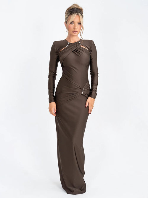 Mozision Hollow Out Long Sleeve Sexy Maxi Dress For Women Gown Fashion