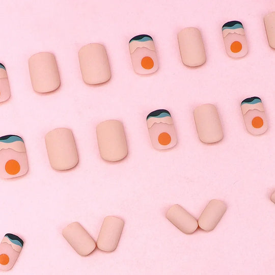 24pcs/set short saure fake nails for Spring summer season french style flowers butterfly design press on false nail art tips