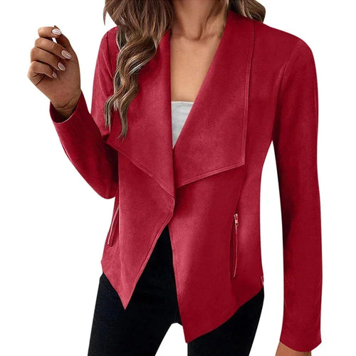 Women's Suit Jacket Solid Suede Lapel Zipper Pocket Office Commuting