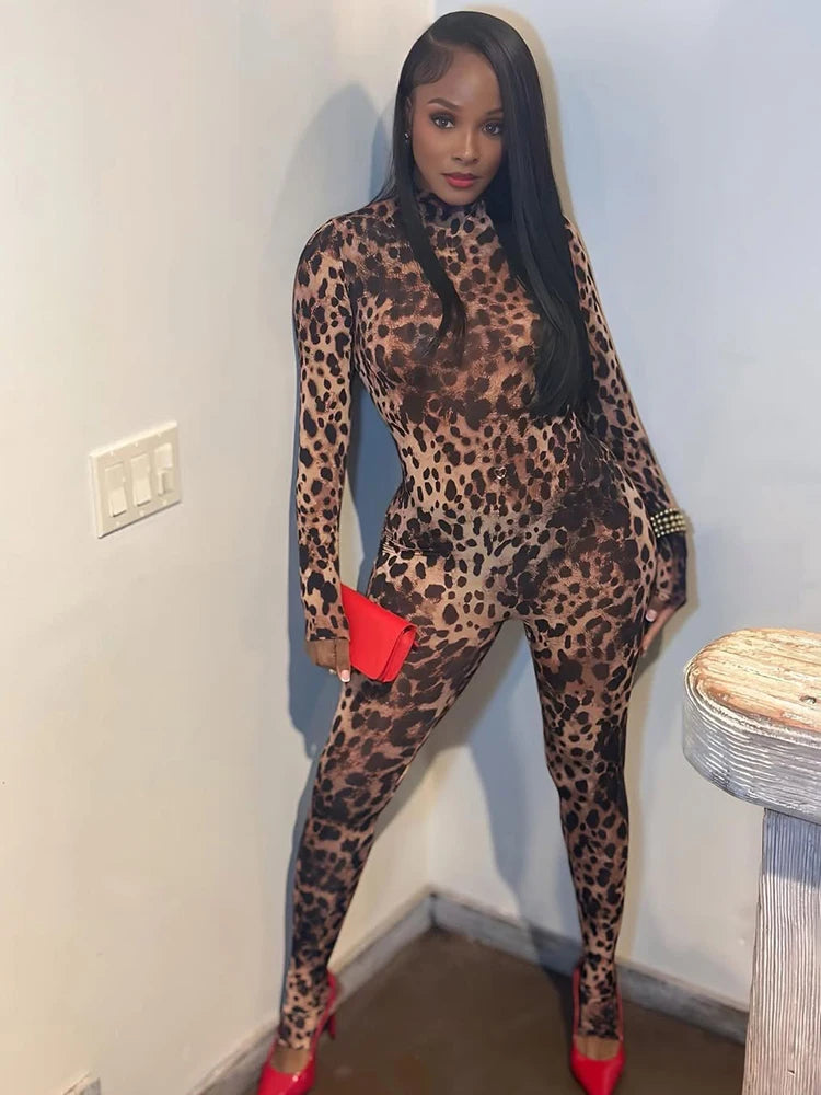 Weird Puss Zip Fit Jumpsuit Women Spring Y2K Leopard Print Full Sleeve Hipster Midnight Stretch Streetwear Workout Overalls