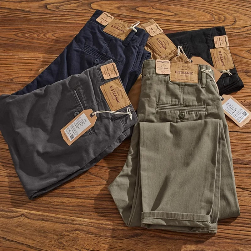 May Khaki American retro simple cargo pants men's heavy chino casual