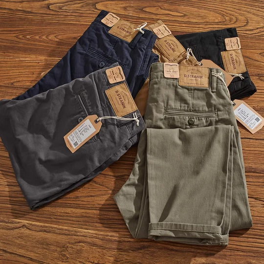 May Khaki American retro simple cargo pants men's heavy chino casual
