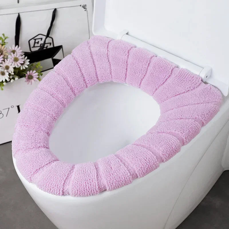 Universal Toilet Seat Cover Winter Warm Soft Seat Mat O-shaped Fleece Pad Bathroom Seat Cushion with Handle Bathroom Accessories