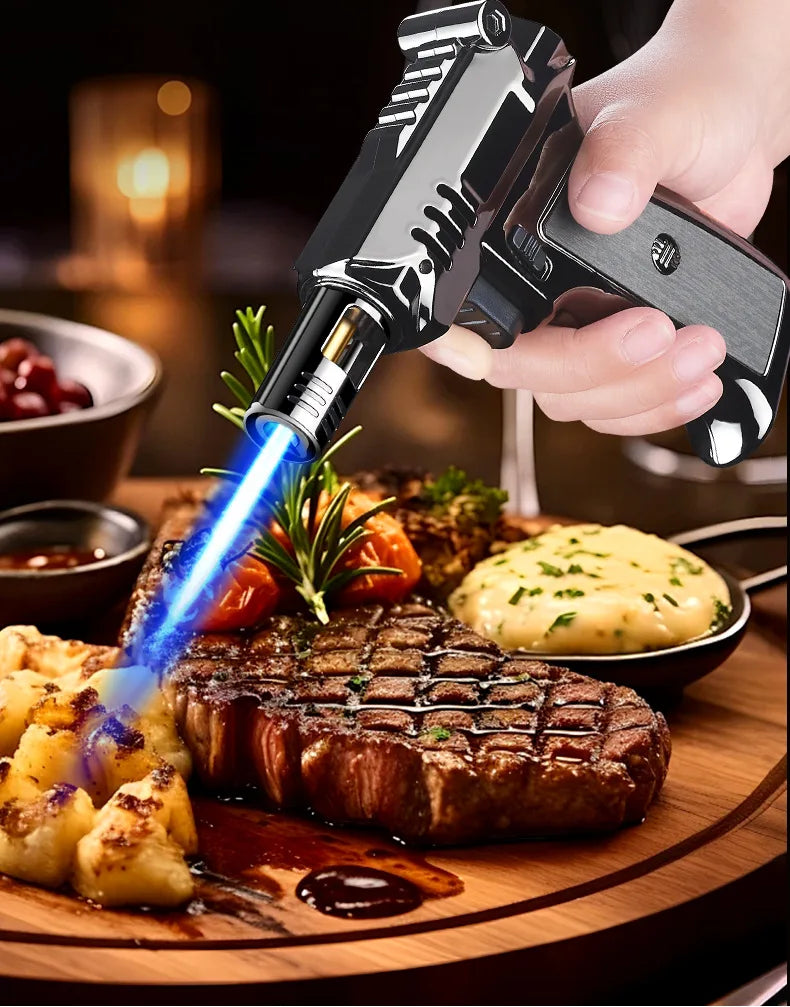 Outdoor Windproof Butane Gas Turbo Metal Lighter Multipurpose High Temperature Welding Gun Inflatable Lighter Men's Somking Tool