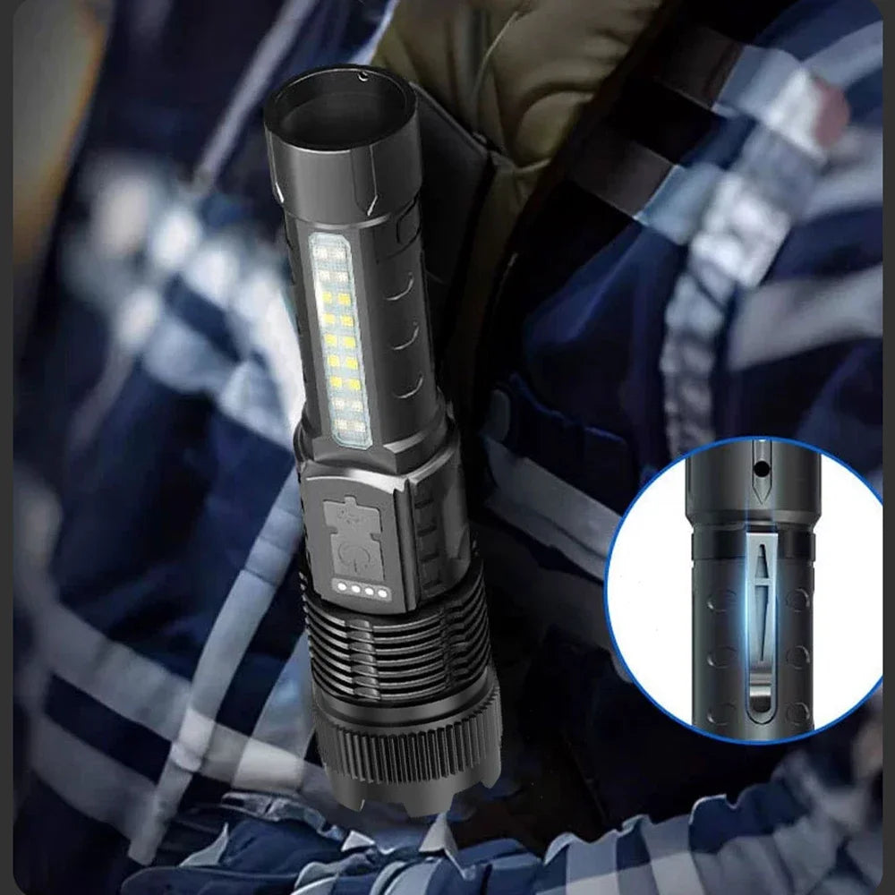 High Power LED Flashlight USB Rechargeable Torch Strong Light Flashlight Long Range Tactical Zoom Lamp Outdoor Camping Lantern