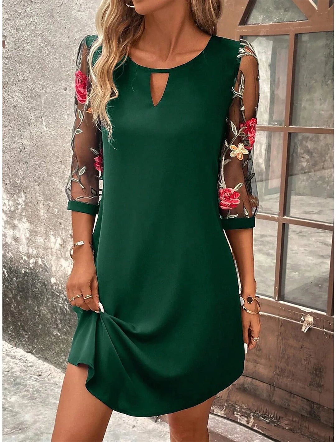 Luxury Dress Women's Perspective Mid Sleeve Printed Round Neck Mini